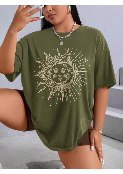 =kadin Malkoçbey Baskılı Oversize T-Şhirt