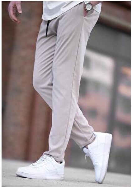Bej Jogger Pantolon 4242 Erkek Dar Kesim Günlük Kullanım İçin %100 Polyester