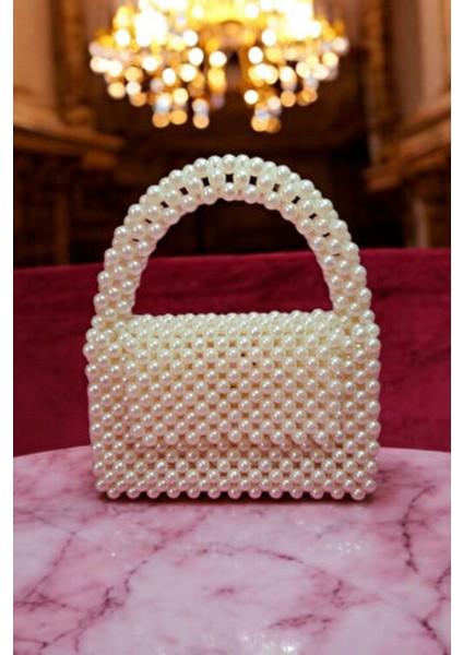 Inci Çanta, Krem Inci Boncuk El Çantası Klasik