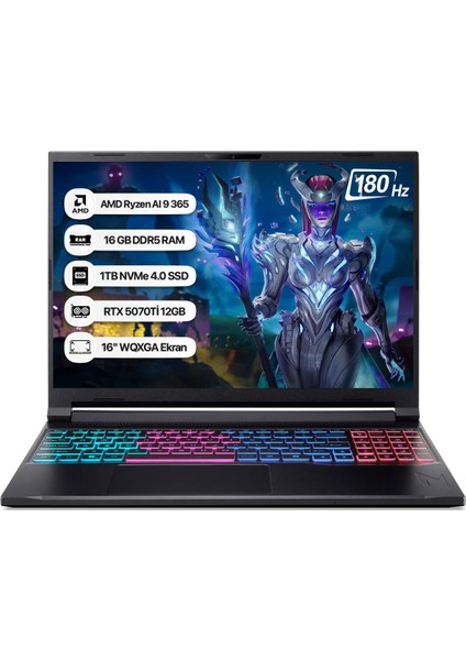 Nitro 16S NH.U07EY.001 Ryzen Aı 9 365 16GB 1tb SSD RTX5070Tİ-12GB 180Hz 16 Wqxga Dos Taşınabilir Bilgisayar