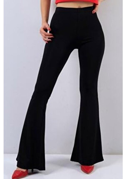 Kadın Siyah Likralı Ispanyol Paça Pantolon Slim Fit Konforlu Kullanım modelleri