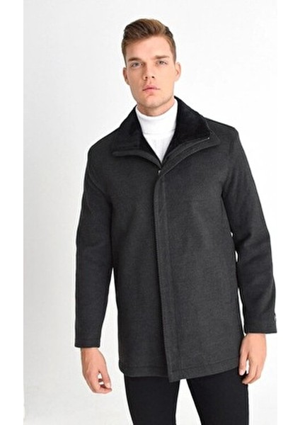 Erkek Füme Yün Karışımlı Kaşe Kürk Detaylı Yaka Rahat Kalıp Kaban fiyatları