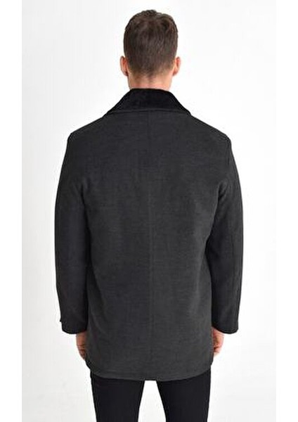 Erkek Füme Yün Karışımlı Kaşe Kürk Detaylı Yaka Rahat Kalıp Kaban fırsatları