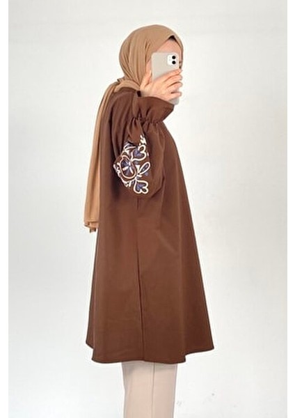 Kol Nakışlı Tunik Acı Acı Kahve modelleri