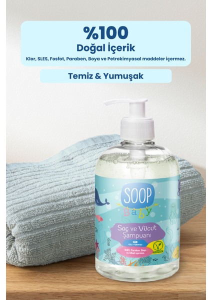 Bebek Saç Ve Vücut Şampuanı 4 x 500 ml |Vegan Ve Hipoalerjenik Pudra Kokulu|Göz Yakmaz |Doğal ve Nazik modelleri