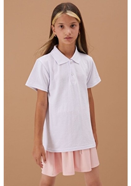 Unisex Kısa Kollu Polo Yaka Mor T-Shirt Kız Çocuklar İçin Günlük Kullanım 6-13 Yaş fırsatları