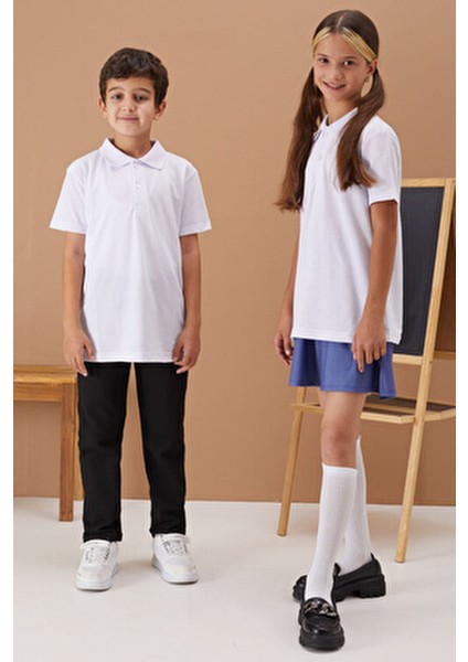 Unisex Kısa Kollu Polo Yaka Mor T-Shirt Kız Çocuklar İçin Günlük Kullanım 6-13 Yaş