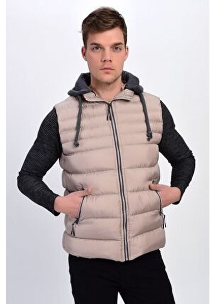Erkek Gri Çıkarılabilir Kapüşonlu Şişme Yelek fiyatları