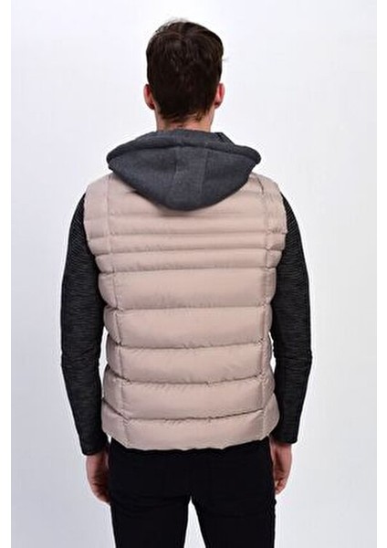 Erkek Gri Çıkarılabilir Kapüşonlu Şişme Yelek