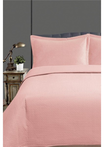 Toskana Çift Kişilik Lüks Kadife Yatak Örtüsü Pudra