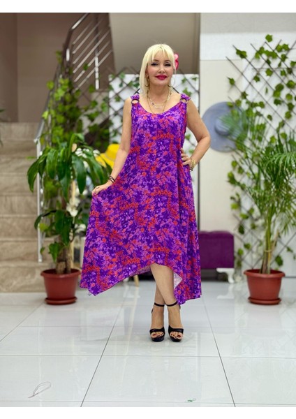 HL14026 Omzu Halkalı Askılı Viskon Hilal Elbise