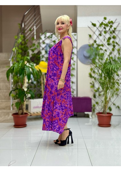 HL14026 Omzu Halkalı Askılı Viskon Hilal Elbise modelleri