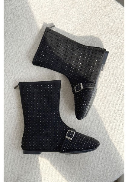 Kadın Geste Taşlı Düz Taban Bot - Siyah fiyatları