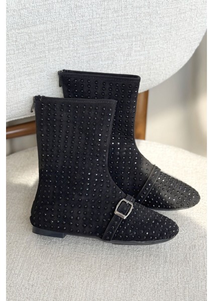 Kadın Geste Taşlı Düz Taban Bot - Siyah modelleri