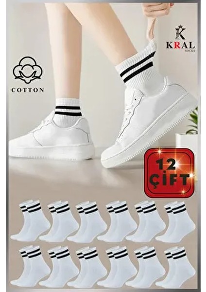 Çizgili Patik Çorap Pamuklu Malzeme ile Terletmez 12 Çift Yazlık Kullanım