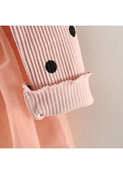 Linda Uzun Kol Kız Bebek Çocuk Prenses Kabarık Tütü Puantiyeli Esnek Likralı Somon Tütülü Elbise fırsatları