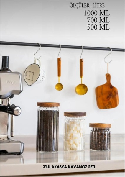 3’lü Akasya Kapaklı Cam Kavanoz,vakum Kapak /pinterset Kavanoz