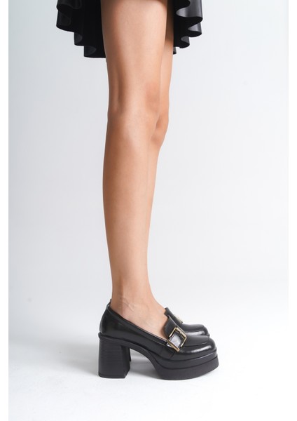 Yüksek Tabanlı Topuklu Tokalı Loafer Kadın Ayakkabı