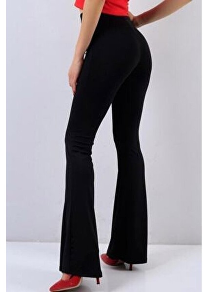 Kadın Siyah Likralı Ispanyol Paça Pantolon Slim Fit Konforlu Tasarım fiyatları