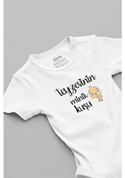 Organik %100 Pamuk Kısa Kollu Çıtçıtlı Bebek Body Kadın Teyzesinin Minik Kuşu Temalı