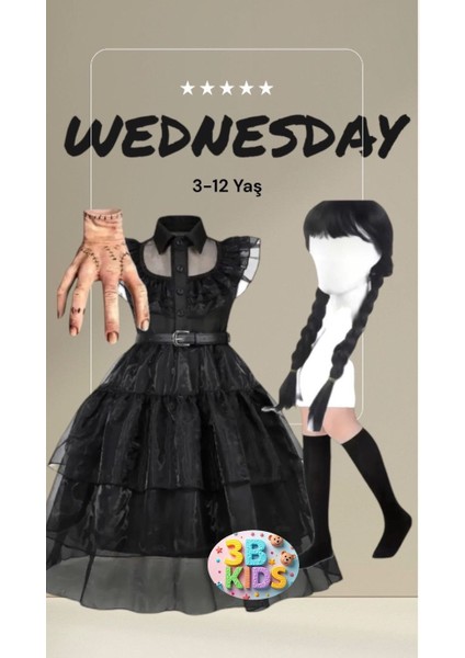 Wednesday Peruklu Kostüm Elbisesi