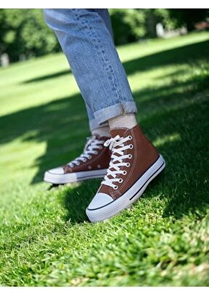 Unisex Acı Kahverengi Uzun Bilekli Keten Spor Ayakkabı