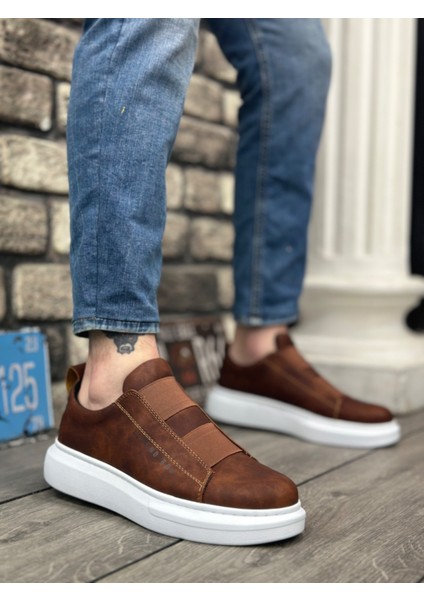 ET0307 Kalın Yüksek Taban Çift Bant Taba Beyaz Erkek Ayakkabı