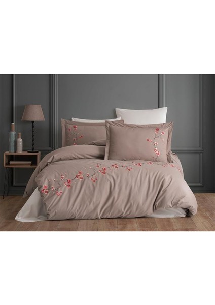 Sakura Nakışlı %100 Pamuk Çift Kişilik Nevresim Takımı Vizon fiyatları