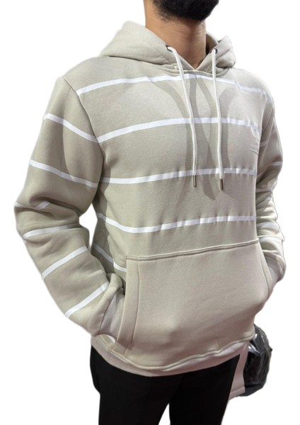 3 Iplik Kapşonlu Sweatshirt Krem