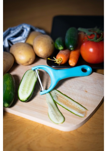 Mat Turkuaz Sapan Soyacak – Paslanmaz Alman Çeliği, Ergonomik Sap, Çift Yönlü Kullanım fiyatları