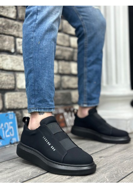 ET0307 Kalın Yüksek Taban Çift Bant Siyah Erkek Ayakkabı
