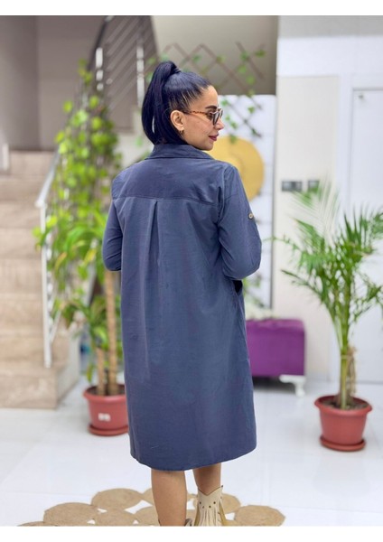 AY238167 Erkek Yaka Düğmeli Kadife Elbise Füme fiyatları