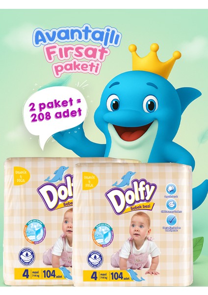 Bebek Bezi 4 Beden Ekonomik Fırsat Paketi 208 Adet 7- 14 kg (104X2 Paket)