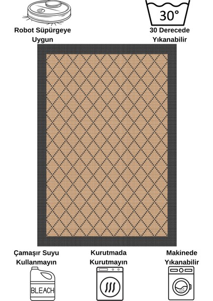 Kahverengi-Siyah Jüt Sisal Görünüm Bordürlü Kaymaz Taban Yolluk Halı