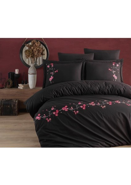 Sakura Nakışlı %100 Pamuk Çift Kişilik Nevresim Takımı Siyah fiyatları