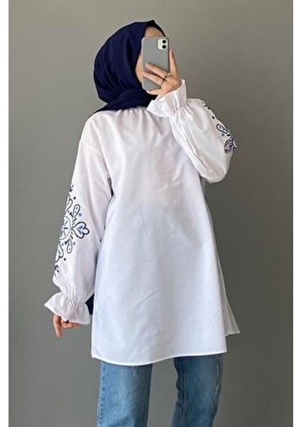 Kol Nakışlı Tunik Acı Beyaz fiyatları