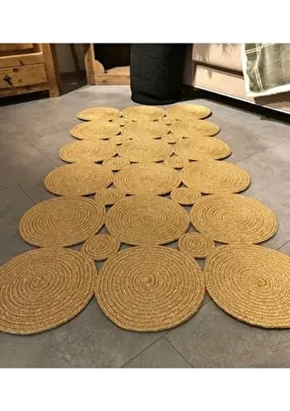 Maise Dikdörtgen Dekoratif Jüt Örme Naturel Hasır Halı Kilim Yolluk