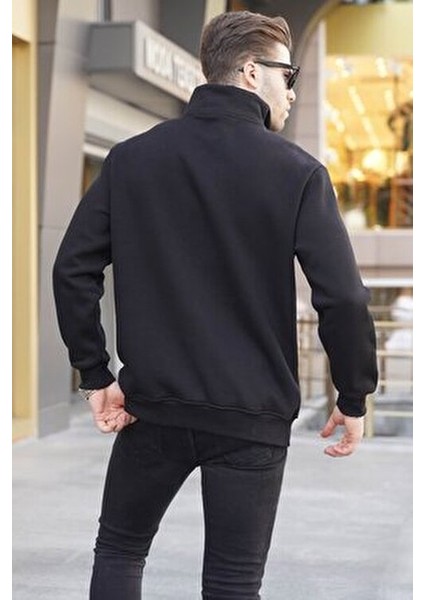 Siyah Fermuar Yaka Nakışlı Sweatshirt 6028 fiyatları