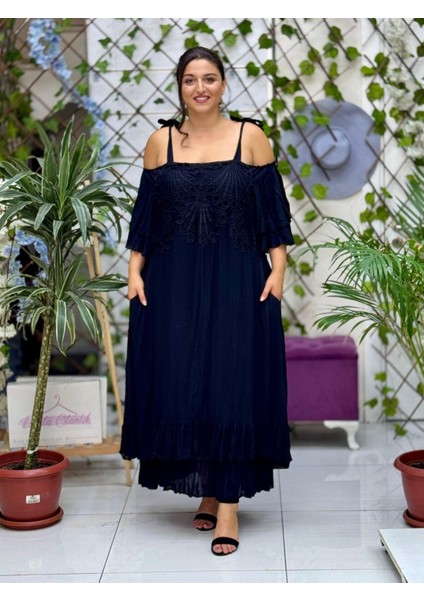 VL1900 Ip Askılı Ön Arka Dantel Vual Elbise Siyah