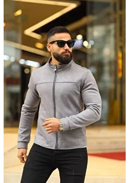 Erkek Gri Süet Baharlık Ceket