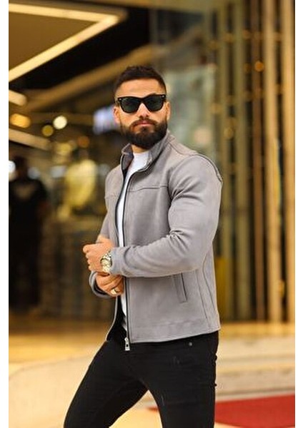 Erkek Gri Süet Baharlık Ceket modelleri