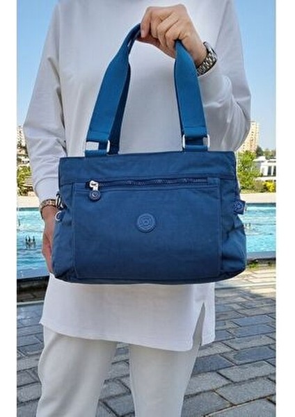 Kadın Mavi Çok Bölmeli Omuz Va Çapraz Çantası