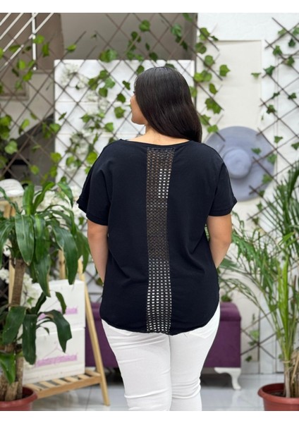 NC61130 Italyan Sırt File Güpürlü Keten Bluz Siyah modelleri