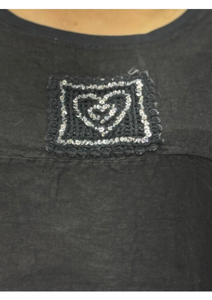 NC61130 Italyan Sırt File Güpürlü Keten Bluz Siyah fırsatları