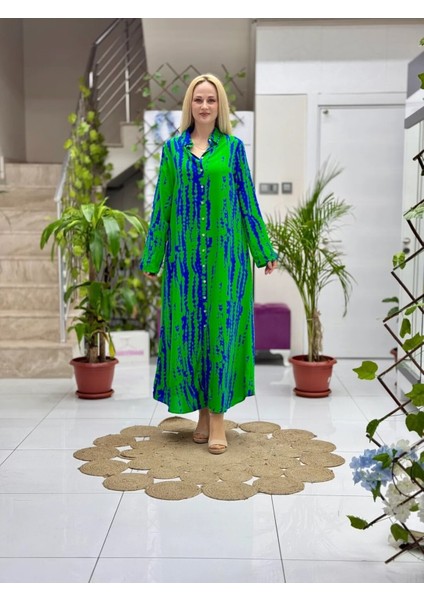 SLN31120 Pamuk Viskon Boydan Düğmeli Uzun Selin Elbise