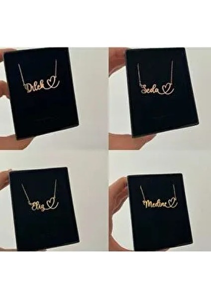 Kişiye Özel Kalpli Isim Yazılı 925 Ayar Gümüş Kaplama Veya Altın Kaplama