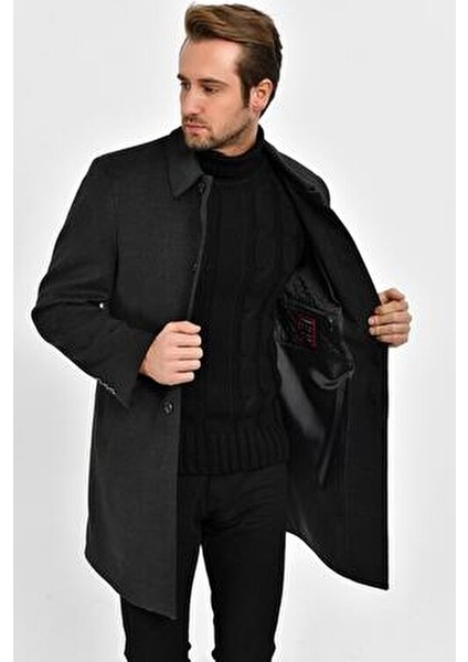 Füme Polyester Karışımlı Uzun Palto Ceket Yaka Casual Stil modelleri