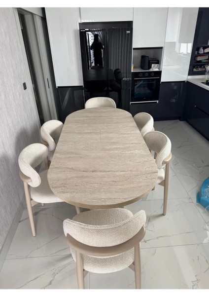 Eyfel Iskandinav Tarzı Açılır Masa & 6 Sandalyeli Yemek Masası Takımı