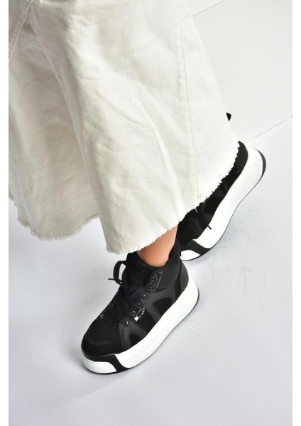 V973019102 Siyah/beyaz Süet Kalın Tabanlı Kadın Spor Ayakkabı Sneakers fiyatları