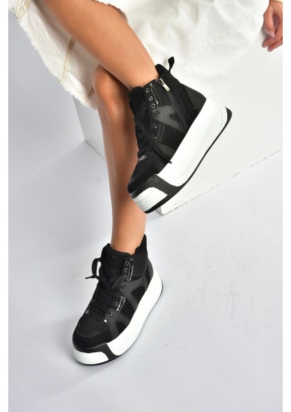 V973019102 Siyah/beyaz Süet Kalın Tabanlı Kadın Spor Ayakkabı Sneakers modelleri